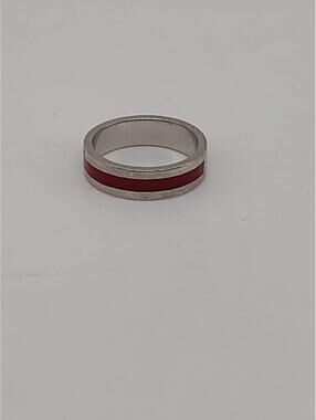 Sterling Silver Red Black Inlay Band Ring Sz 8.75